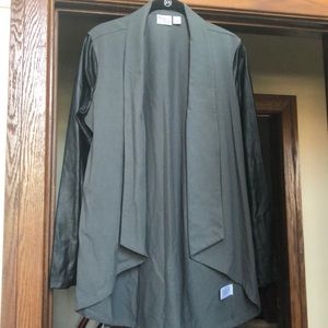 Faux Leather + Grey cardigan. Size Large🖤